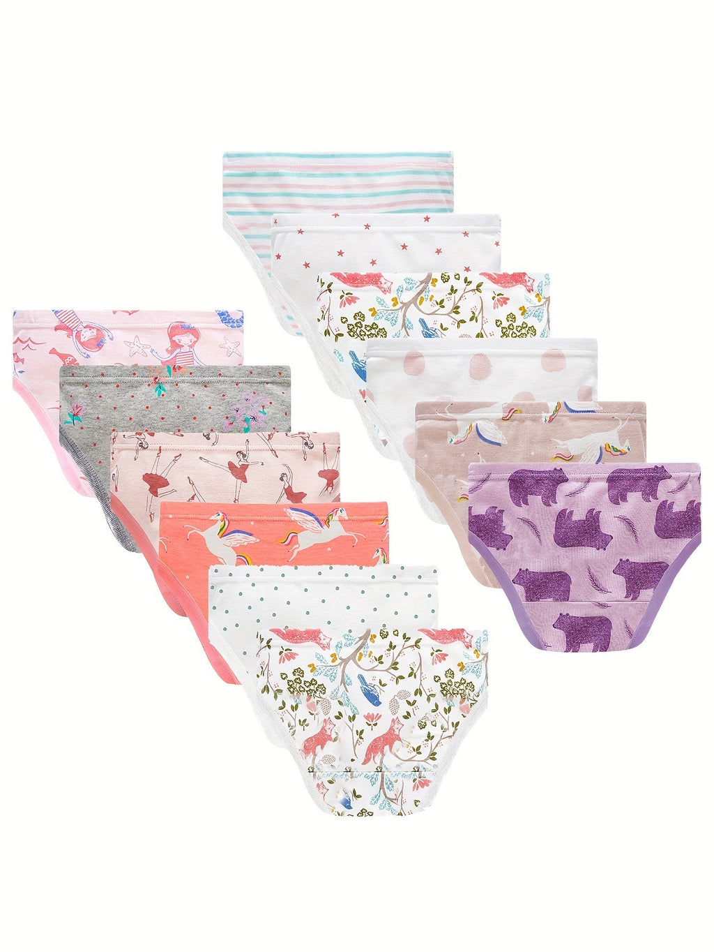 Girls Cotton Briefs Twelve-Pack with Mixed Animal Prints and Stripes for Everyday Underwear Rotation