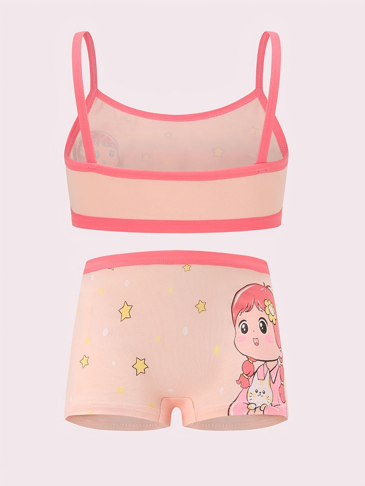 Girls Underwear Sets Four-Pack with Printed Camisole Bras and Boxer Briefs for Everyday Layering