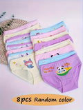 Girls' Cartoon Briefs 8-Pack in Random Mixed Colors with Animal Prints for Everyday Underwear Changes