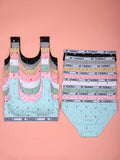 Girls' Eight Training Bra and Brief Sets in Assorted Colors with Heart Prints and Lettered Elastic Bands