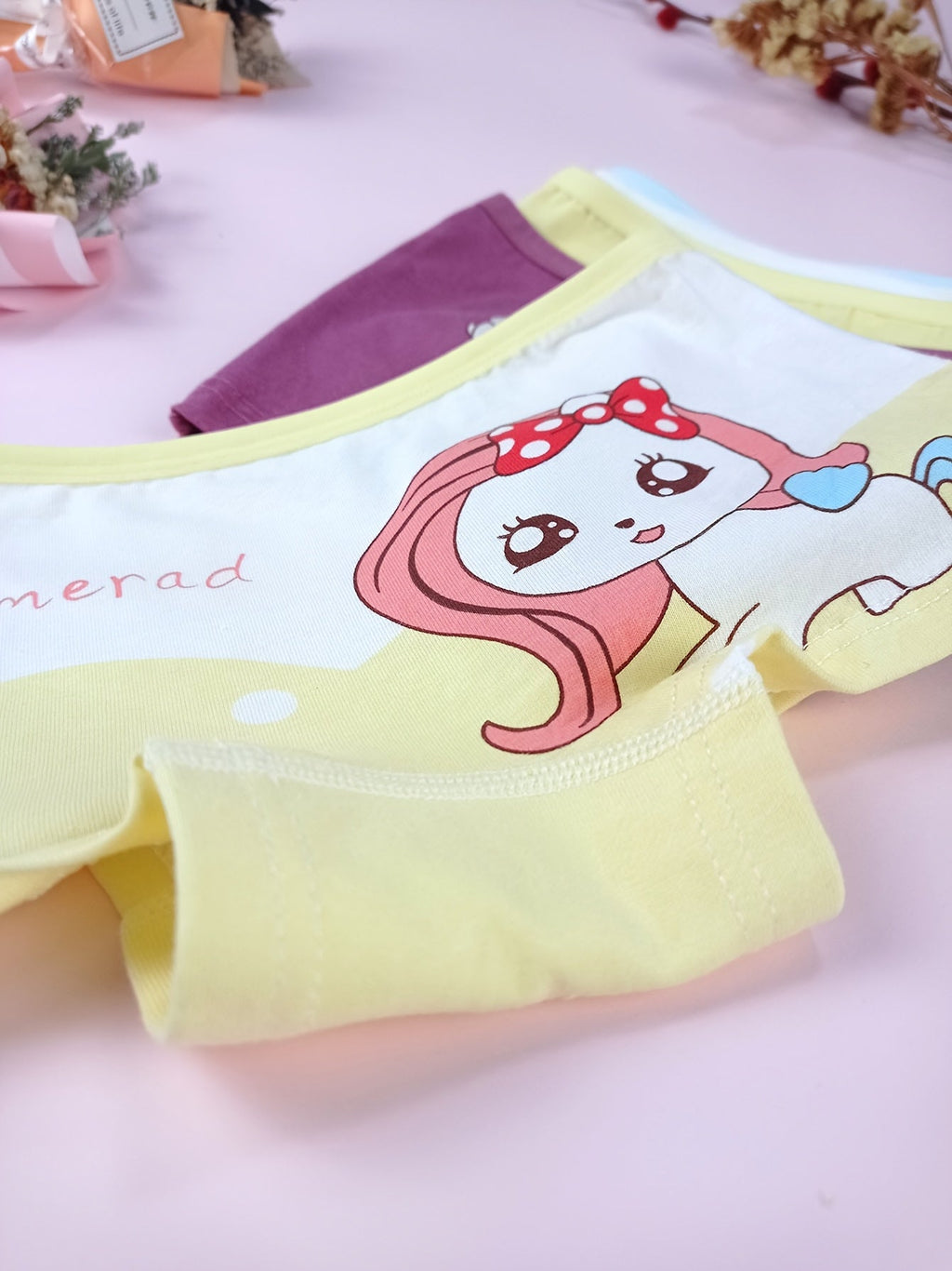 Girls Boxer Briefs Eight-Pack with Random Cartoon Prints and Short Legs for Everyday Underwear Changes