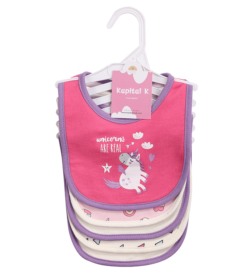 Cotton Baby Bibs in Five-Piece Cartoon Sets with Adjustable Neck Fastenings for Feeding and Daily Changes