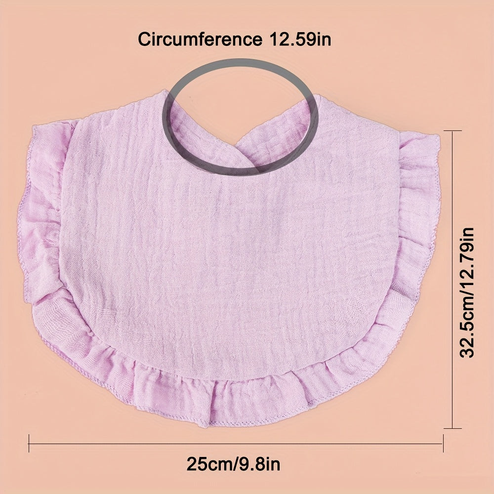 Muslin Baby Bibs in a Ten-Pack of Solid Colors with Ruffled Trim and Adjustable Snaps for Daily Changes