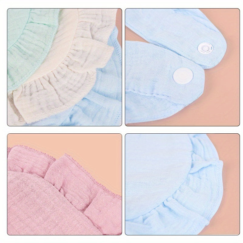 Muslin Baby Bibs in a Ten-Pack of Solid Colors with Ruffled Trim and Adjustable Snaps for Daily Changes