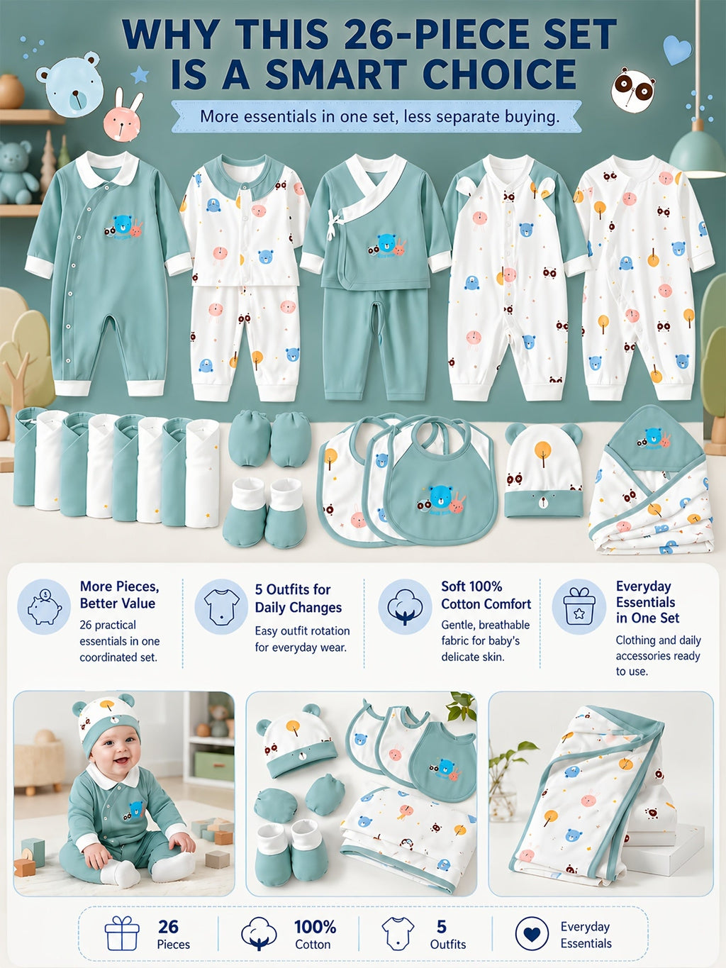 Baby & Toddler Outfit Set – Baby Mixed colors Long-Sleeve Romper – Colorway 31205