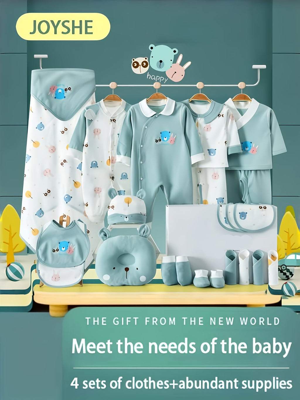 Newborn Clothing Set of 21 Pieces with Animal Print Garments and Coordinating Baby Essentials
