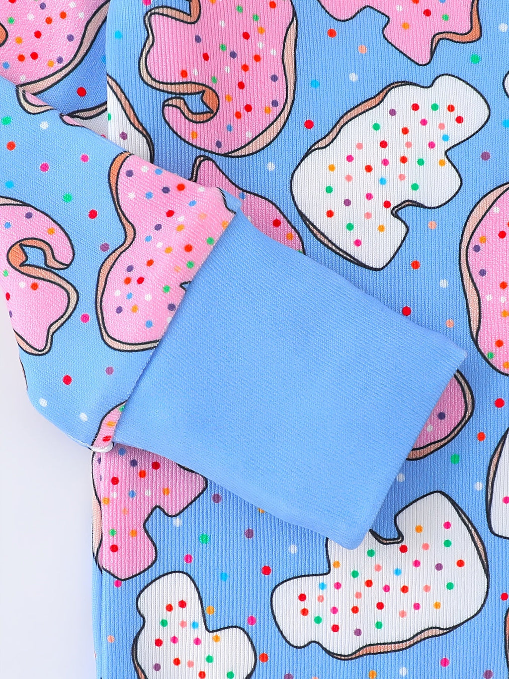 Baby and Toddler Donut Print Zip Romper in Blue with Long Sleeves and Cuffed Ankles for Everyday Dressing