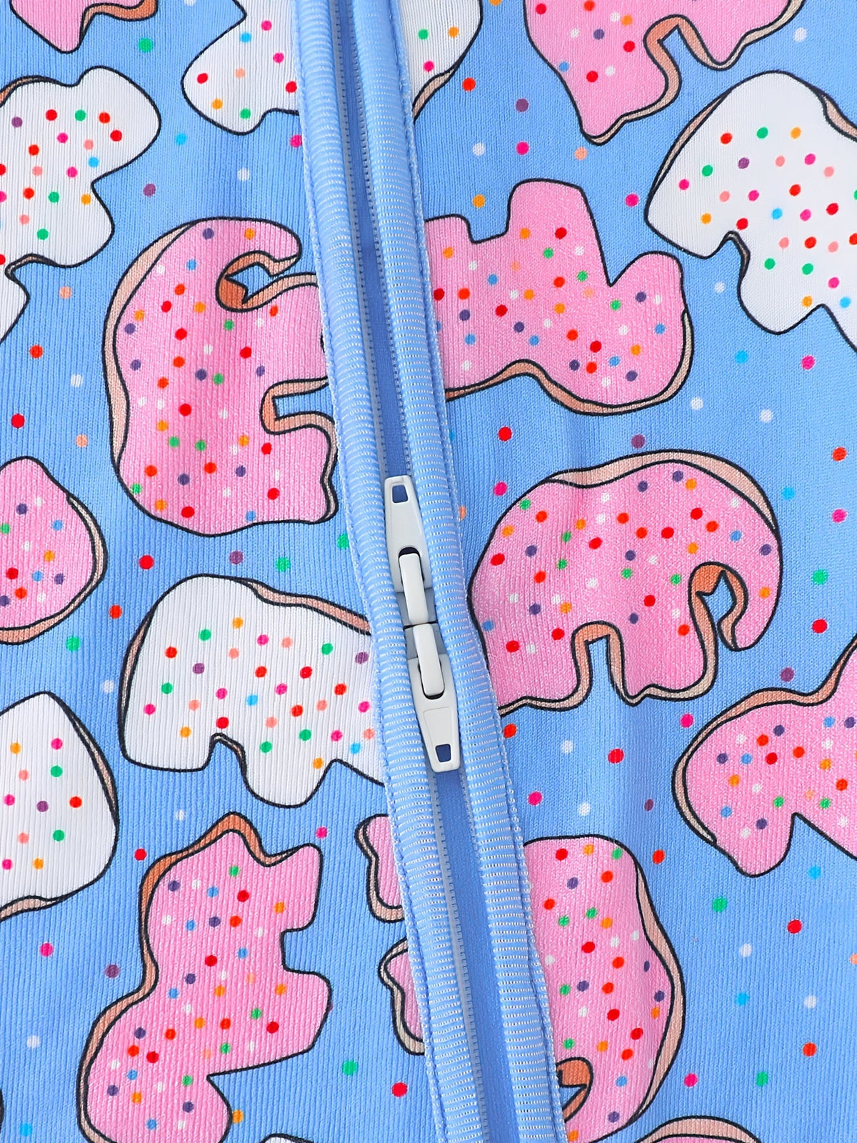 Baby and Toddler Donut Print Zip Romper in Blue with Long Sleeves and Cuffed Ankles for Everyday Dressing
