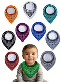 Baby Bib Ten-Pack in Colorful Paisley Bandana Designs with Adjustable Snaps and an Absorbent Fleece Back