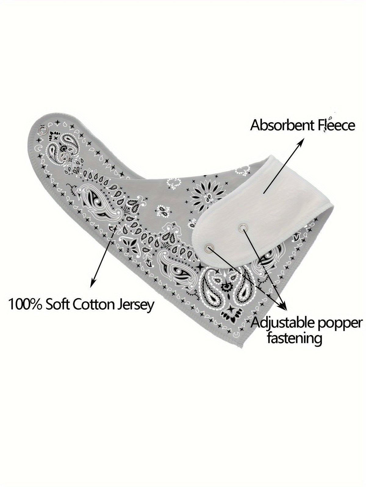 Baby Bib Ten-Pack in Colorful Paisley Bandana Designs with Adjustable Snaps and an Absorbent Fleece Back