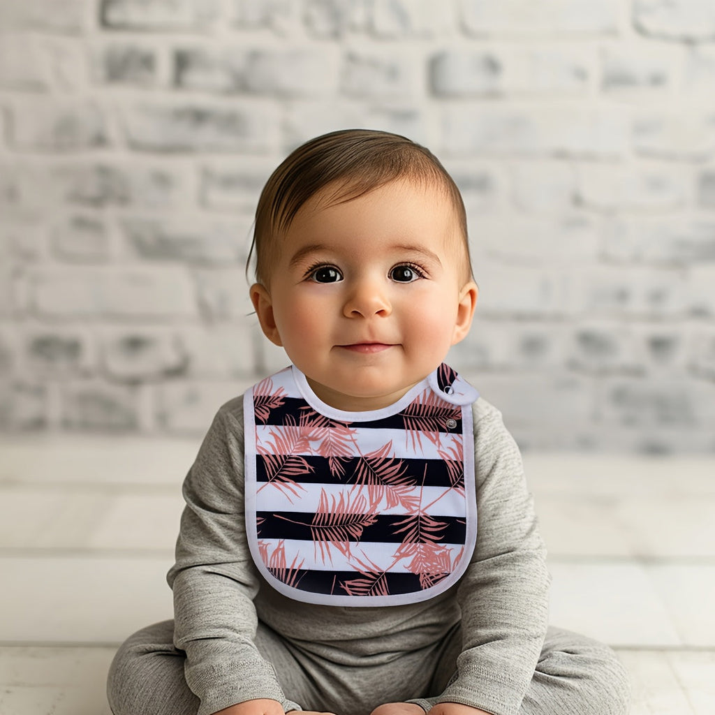 Baby Printed Feeding Bibs 12-Pack with Adjustable Snap Closures and Pink Navy Designs for Everyday Mealtimes