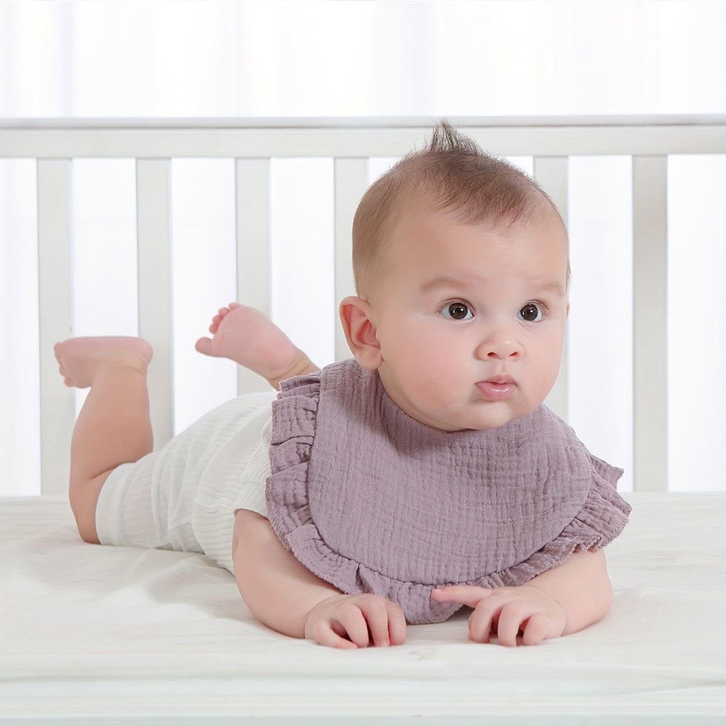 Baby Ruffled Muslin Bibs 7-Pack with Snap Closures and Coordinating Colors for Everyday Feeding and Drool Care