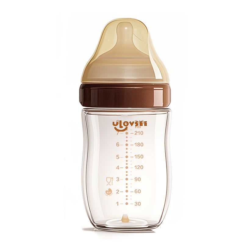 Wide-Neck Glass Baby Bottles with Bottom Air-Balance Valves and Clear Volume Markings for Feeding