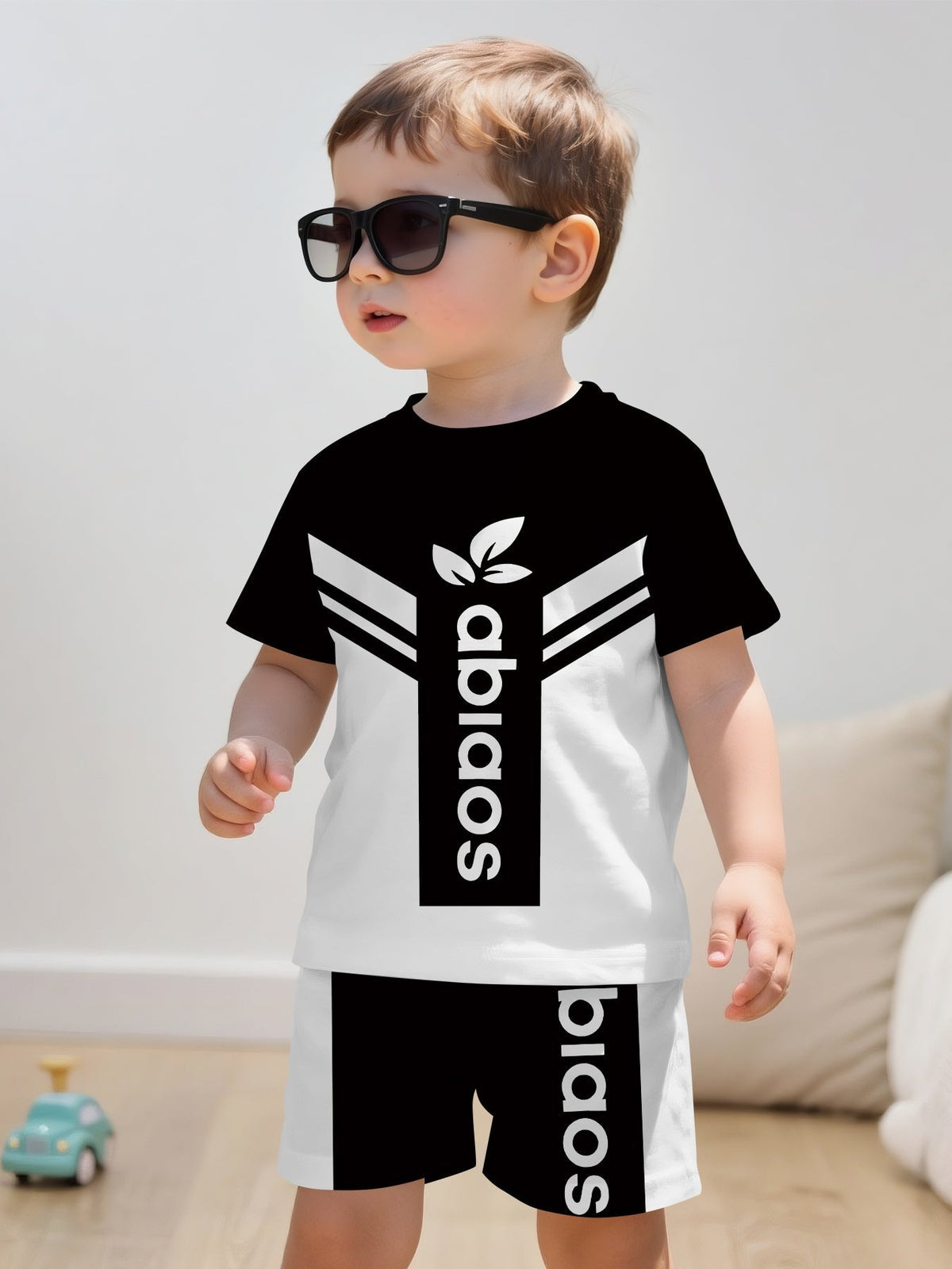 Baby Boys' Color Block T-Shirt and Shorts Set with Bold Letter Graphics for Casual Summer Outfits