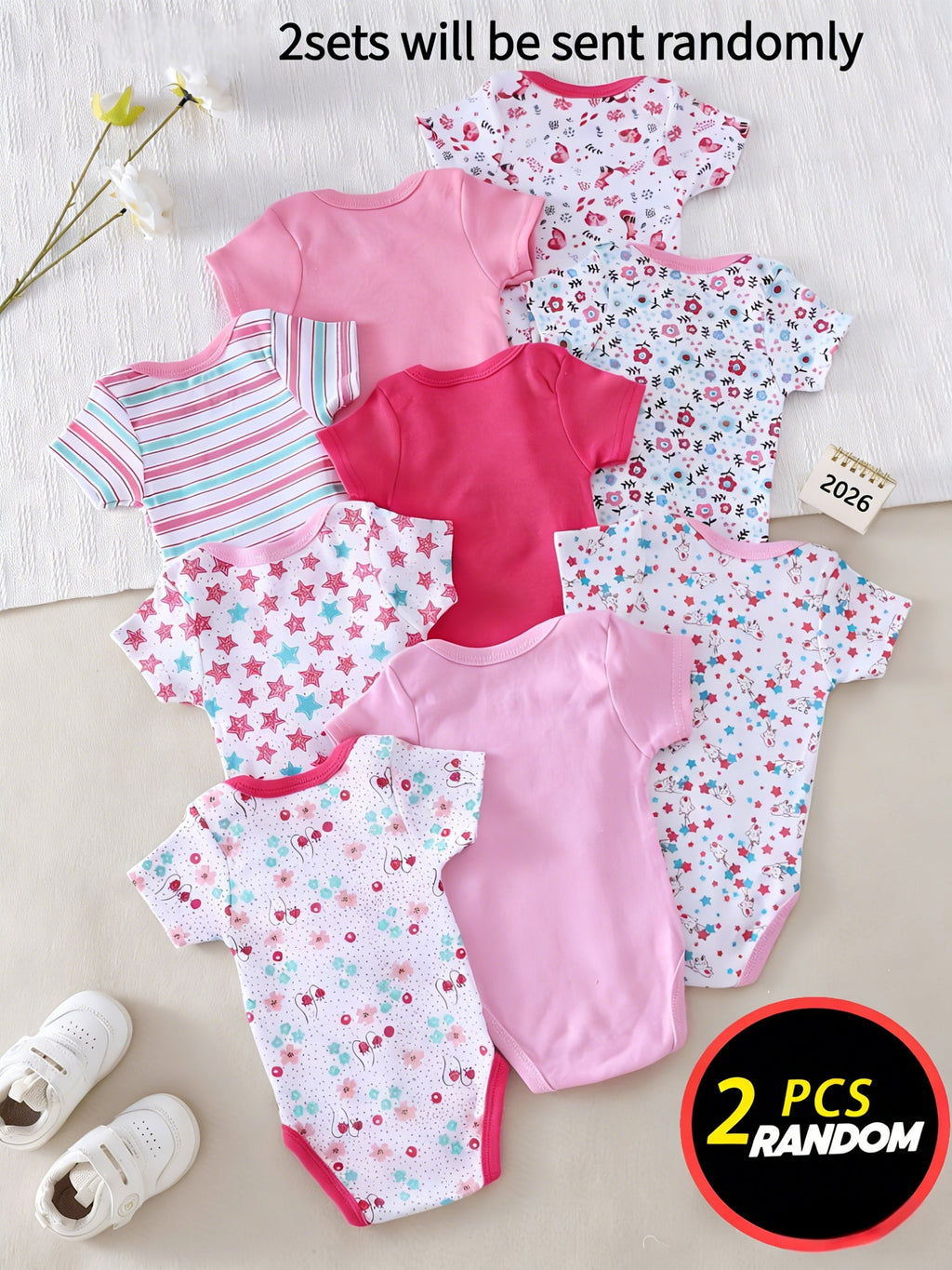 Baby Short-Sleeve Bodysuits Two-Pack with Assorted Prints and Snap Closures for Everyday Outfits