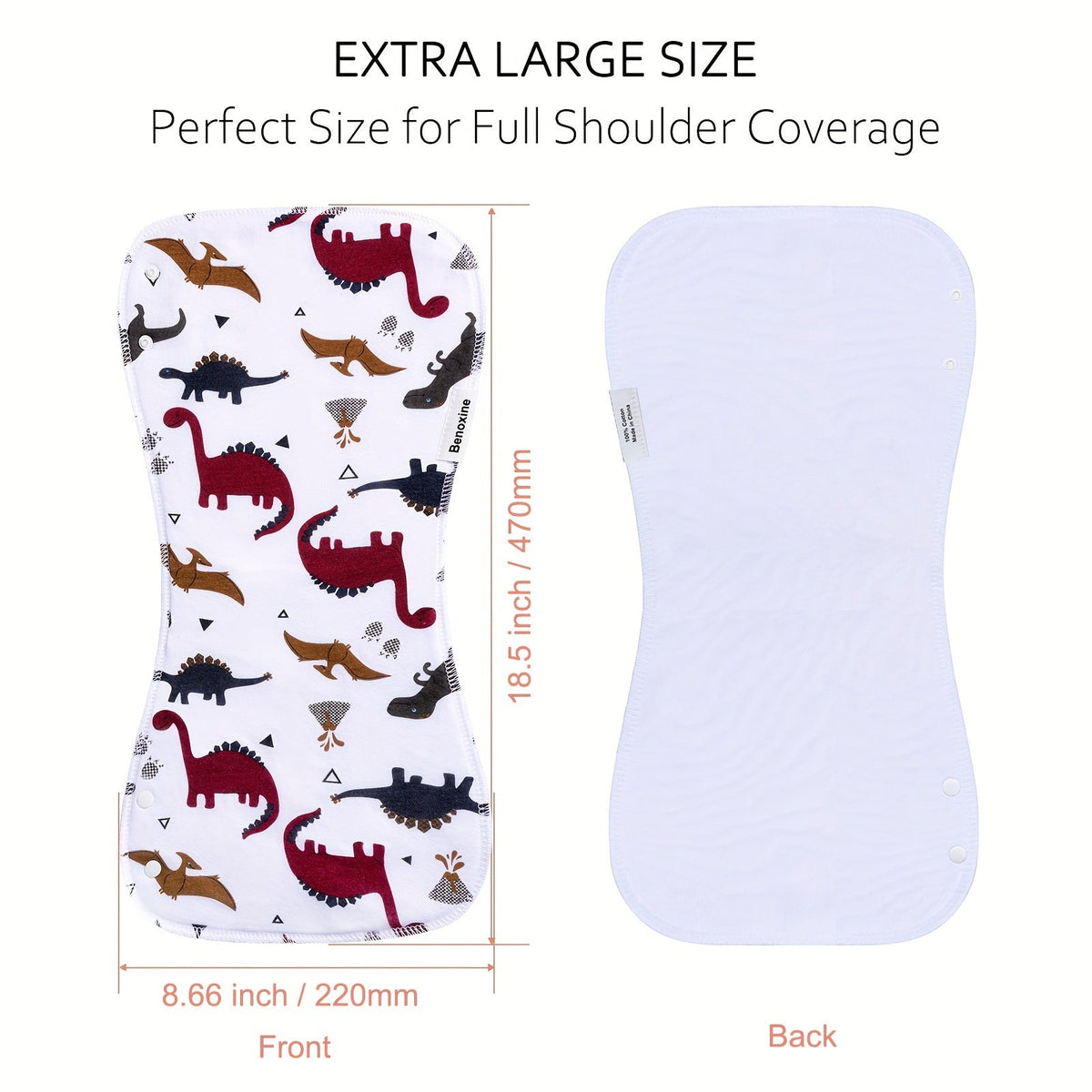 Baby Burp Cloths 12-Pack in Assorted Animal Prints, Contoured Shoulder Cloths with Cotton Outer Layers