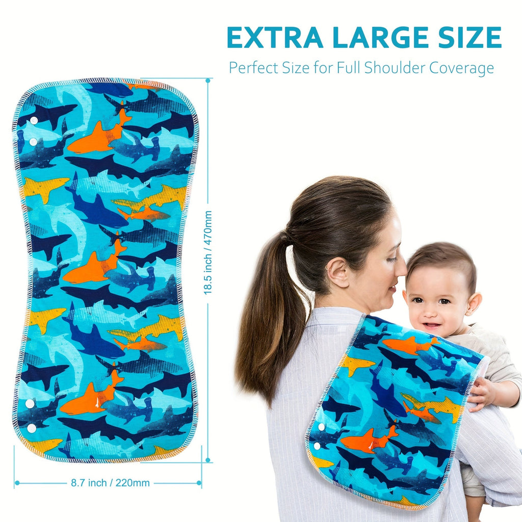 Baby Shark Burp Cloths 6-Pack with Contoured Edges and Blue Printed Designs for Everyday Feeding and Burping
