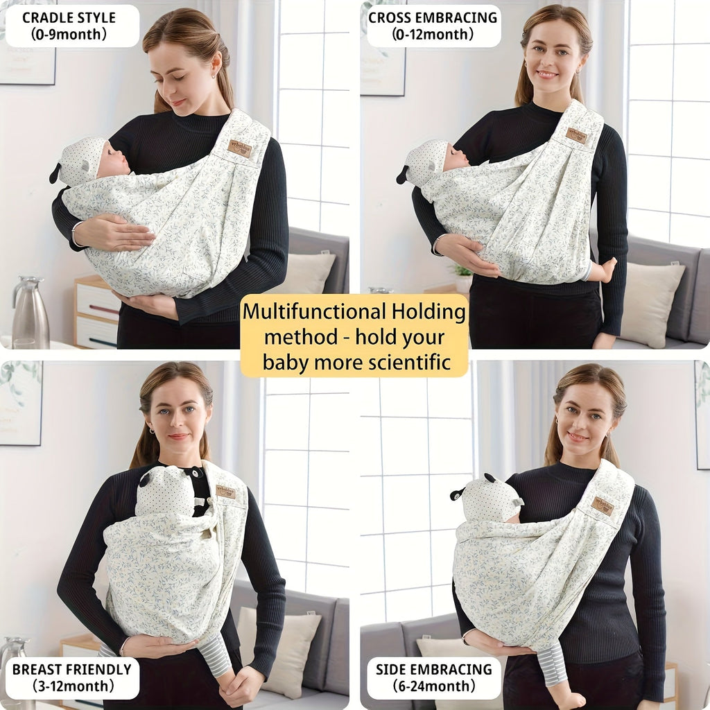 Baby Sling Carrier in a Yellow Floral Print with an Adjustable Buckle Strap and Handy Front Pocket