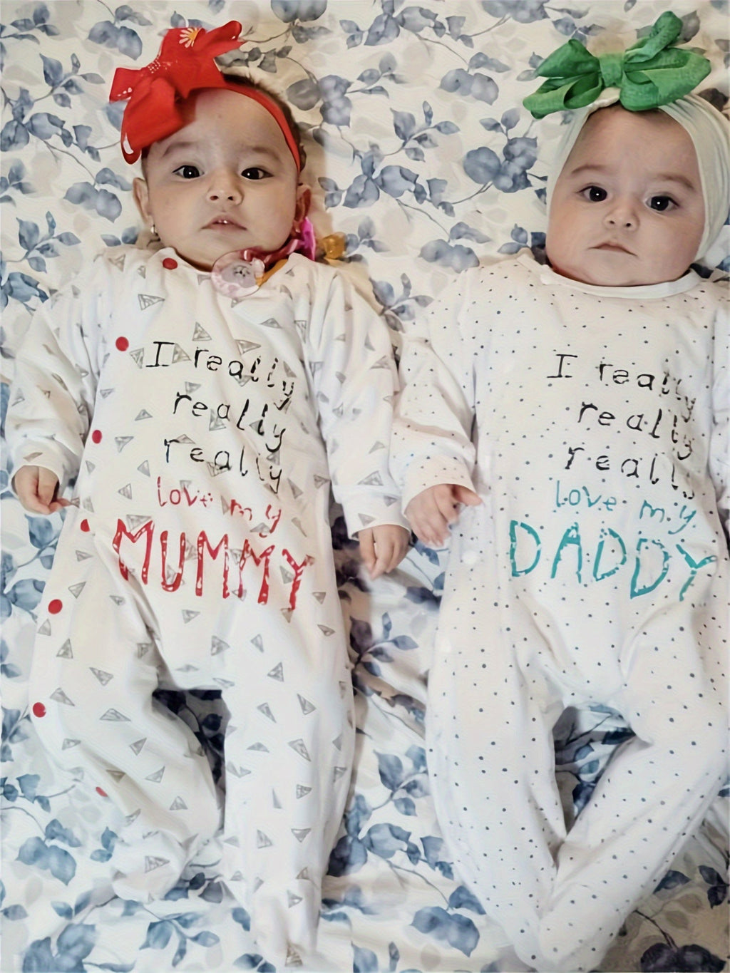 Baby Daddy and Mummy Footed Rompers 2-Pack with Long Sleeves and Family Slogan Prints for Everyday Outfits
