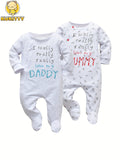 Baby Daddy and Mummy Footed Rompers 2-Pack with Long Sleeves and Family Slogan Prints for Everyday Outfits