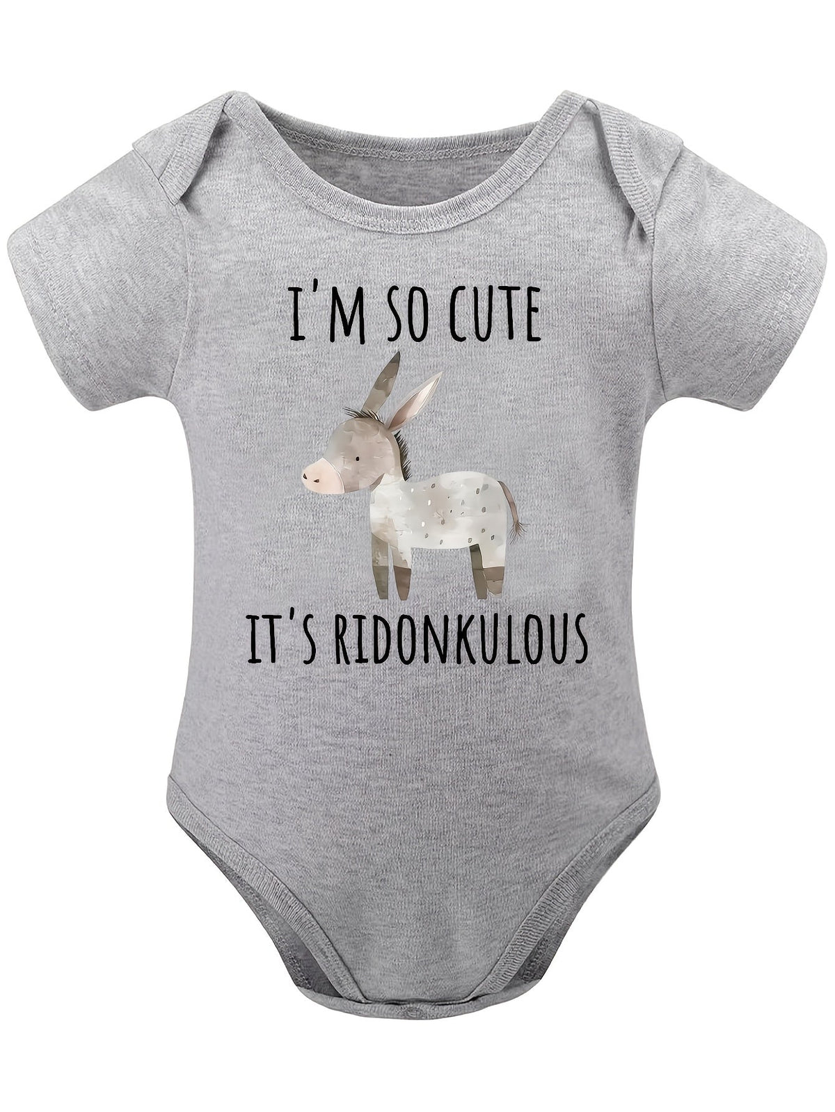 Baby Donkey Graphic Bodysuit with Short Sleeves and Funny I'm So Cute Lettering for Everyday Outfits