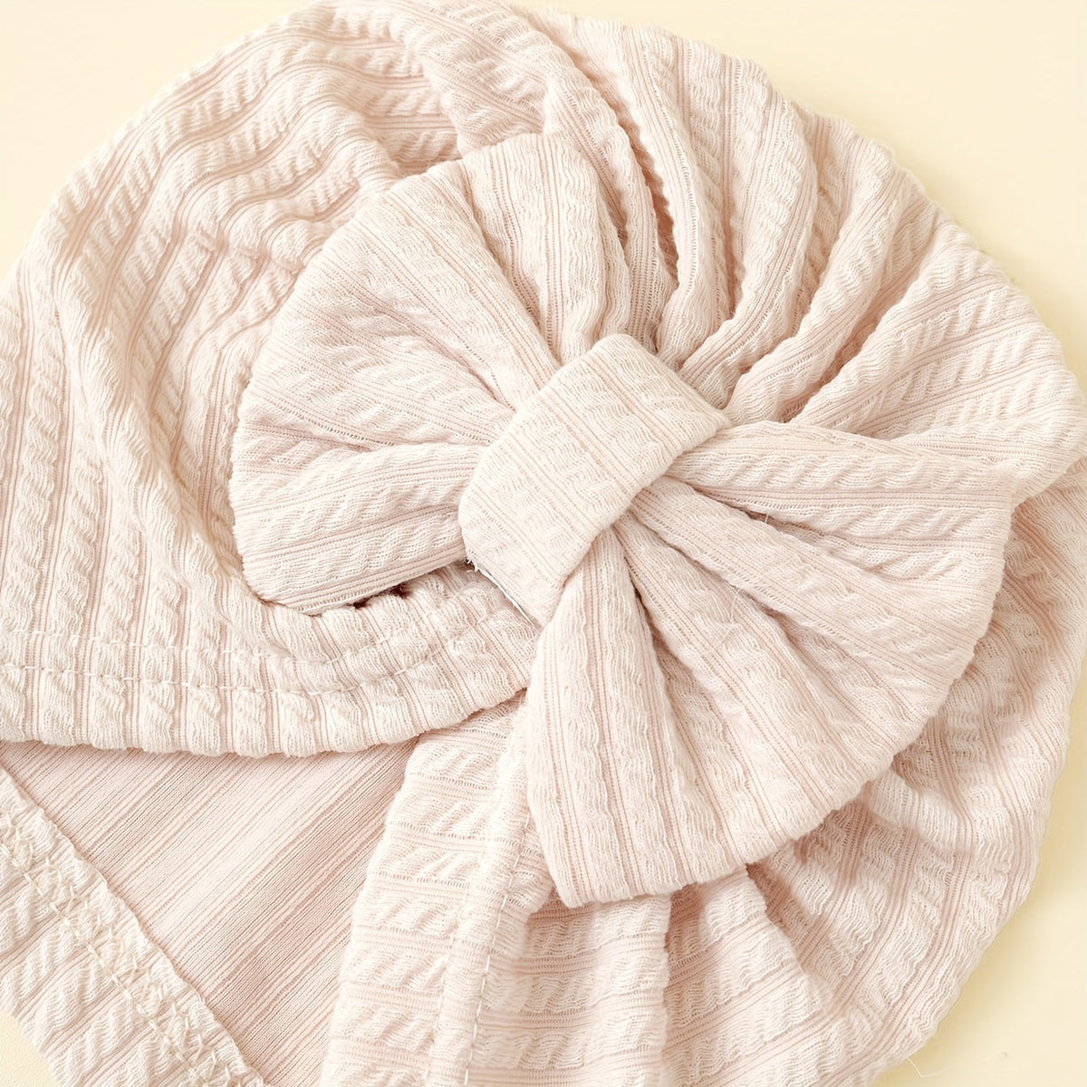 Baby Girl Bow Turban Hats Four Pack in Ribbed Neutral and Pink Colors for Coordinated Everyday Outfits