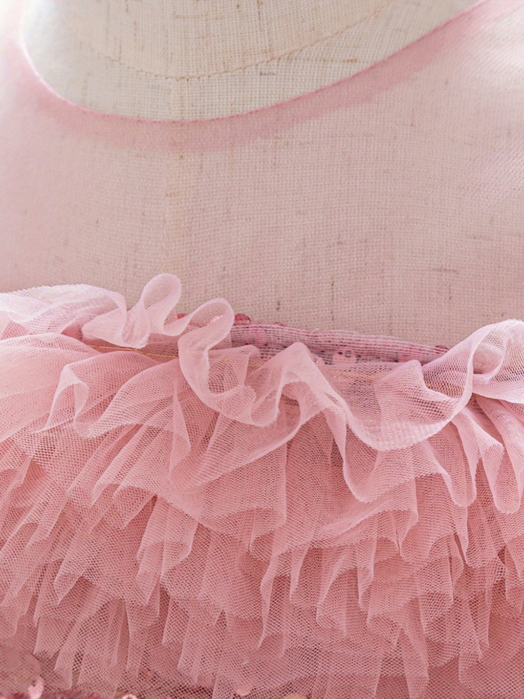 Baby Girls' Pink Tulle Party Dress with Sequin-Trimmed Tiers and a Back Bow for Birthday Celebrations