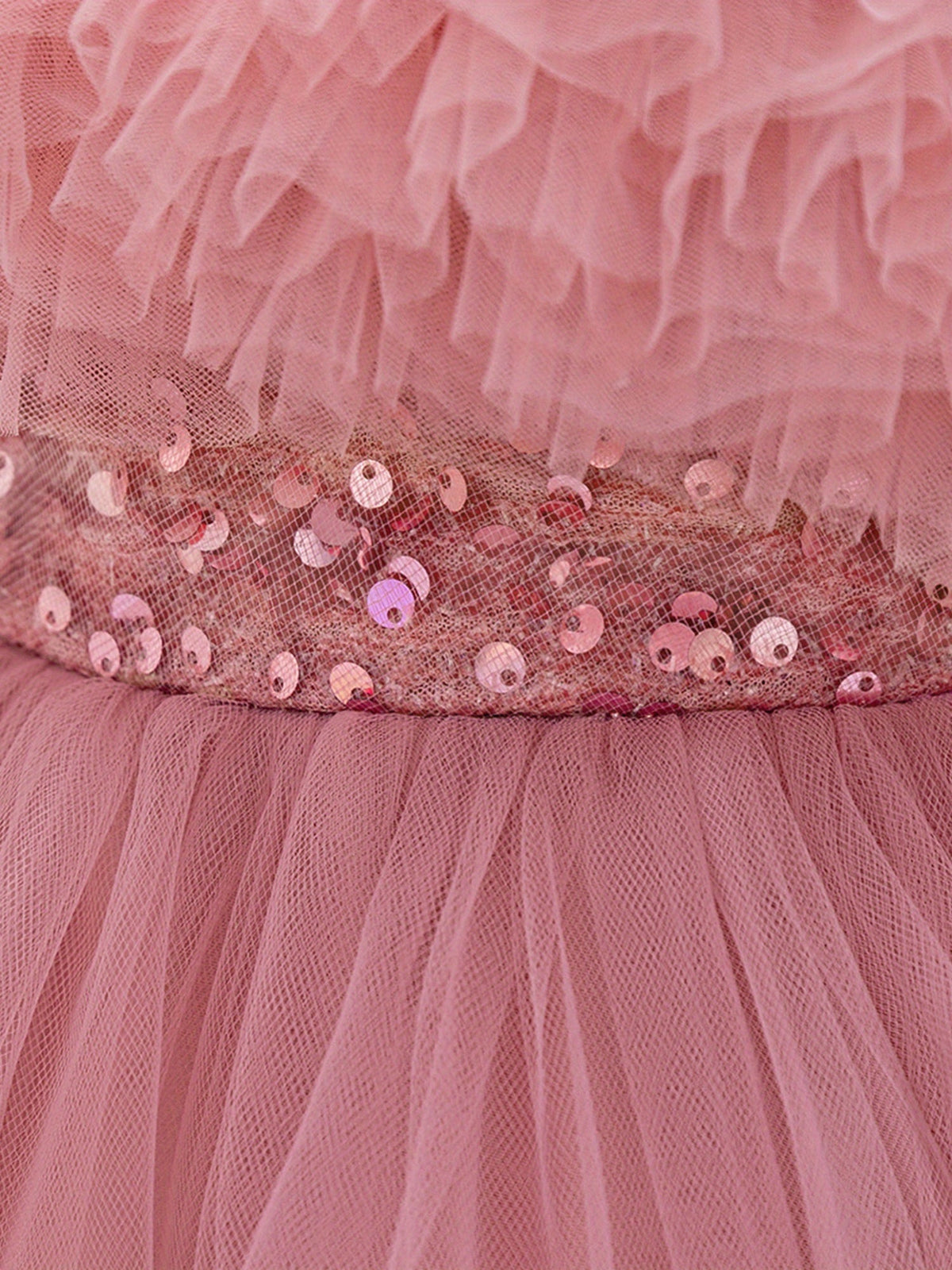 Baby Girls' Pink Tulle Party Dress with Sequin-Trimmed Tiers and a Back Bow for Birthday Celebrations