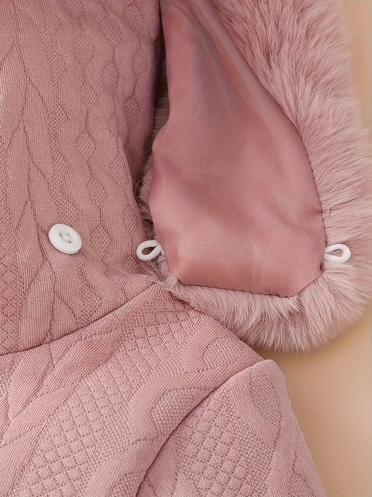 Baby Girl Hooded Bodysuit and Pants Set with Cable Texture and Plush-Look Hood Trim in Pink or White