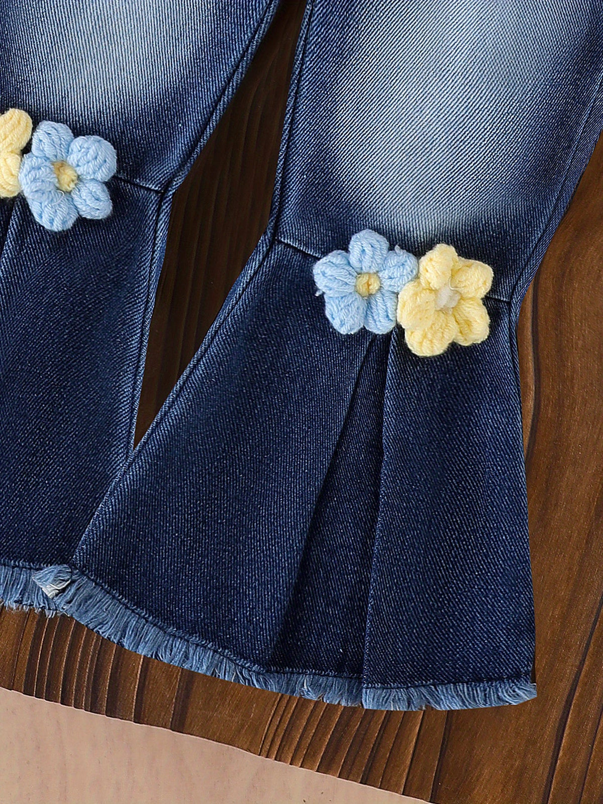 Baby Girl Floral Top and Flare Jeans Set with Three-Dimensional Flowers for Spring and Fall Outfits