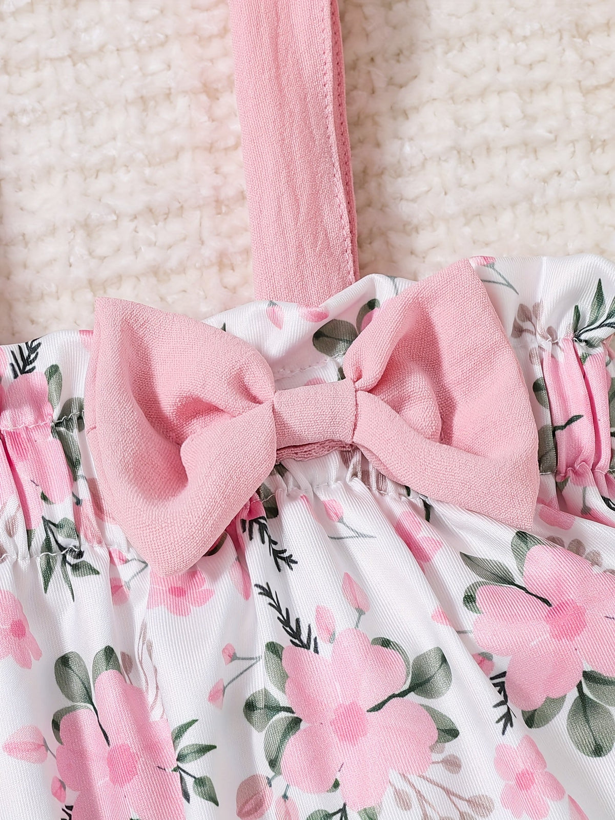 Baby Girls' Pink Floral Top and Bloomer Set with a Bow Front and Ruffled Edges for Warm Weather Outfits
