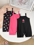 Baby Girls' Floral Rompers 3-Pack in Black and Fuchsia with Thin Straps and Snap Closures for Summer