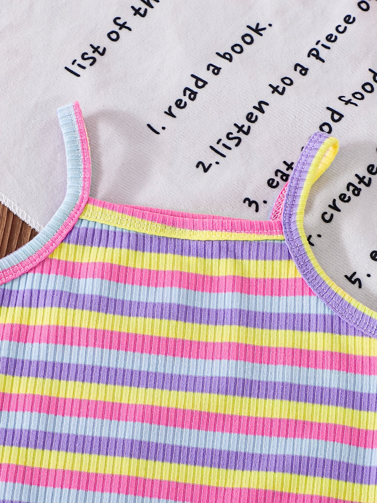 Girls' Ribbed Short Rompers Three Pack in Pink Yellow and Stripes with Shoulder Straps for Summer