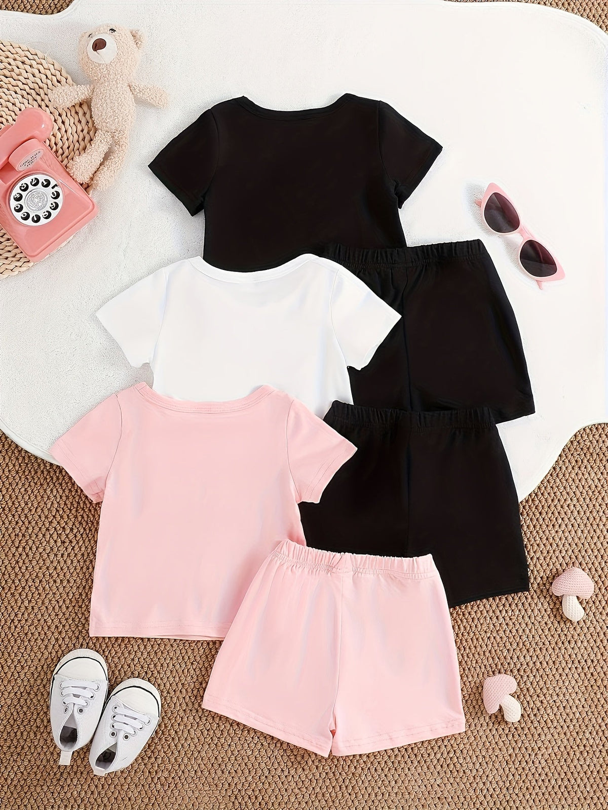 Baby Girls' T-Shirt and Shorts Sets in Three Random Cartoon Packs for Everyday Summer Playtime