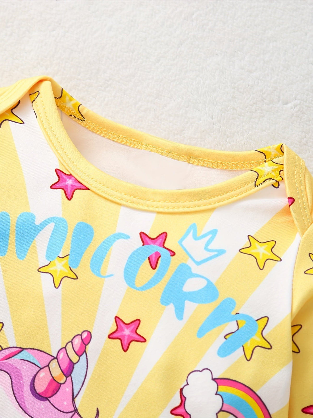 Baby Girls' Unicorn Footed Rompers 3-Pack in Pink, White and Yellow with Long Sleeves for Daily Changes