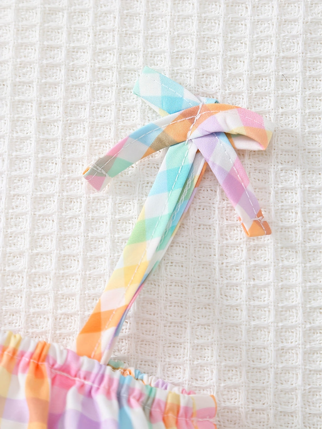 Baby Girls' Pastel Check Outfit Set with Bow Details and a Matching Sun Hat for Summer Outings