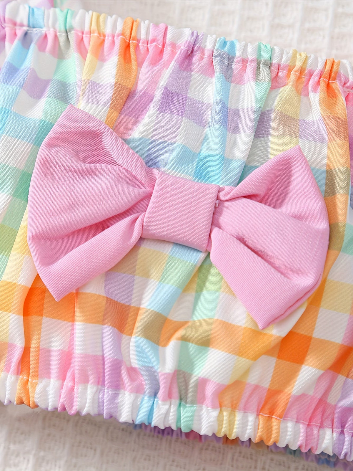 Baby Girls' Pastel Check Outfit Set with Bow Details and a Matching Sun Hat for Summer Outings