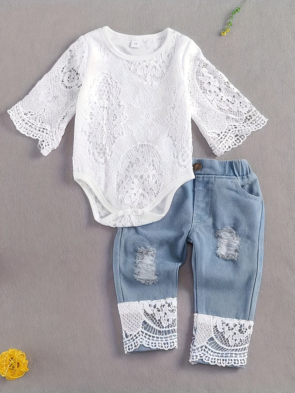 Baby Girls Outfit Set - Denim-Look Lace