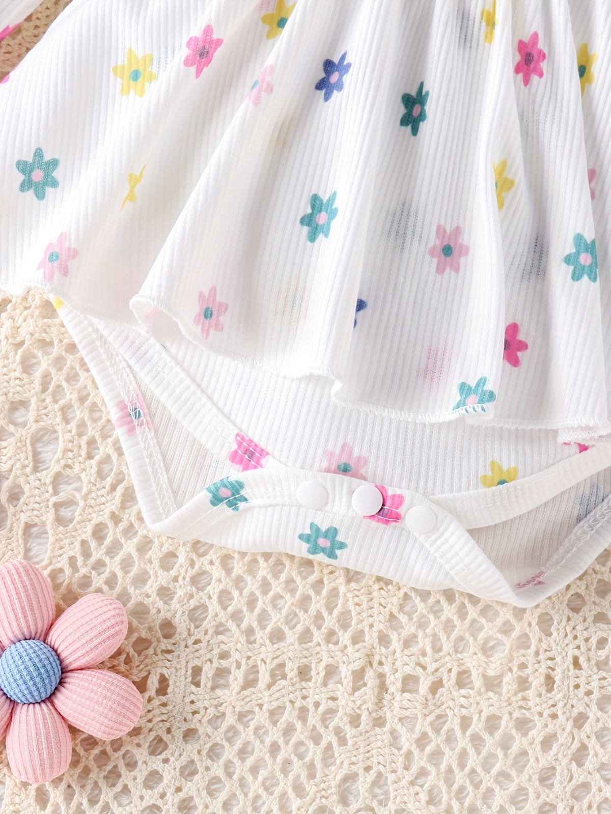 Baby Girls' Floral Romper Set with Long Sleeves and Lace-Trim Socks for a Coordinated White Outfit
