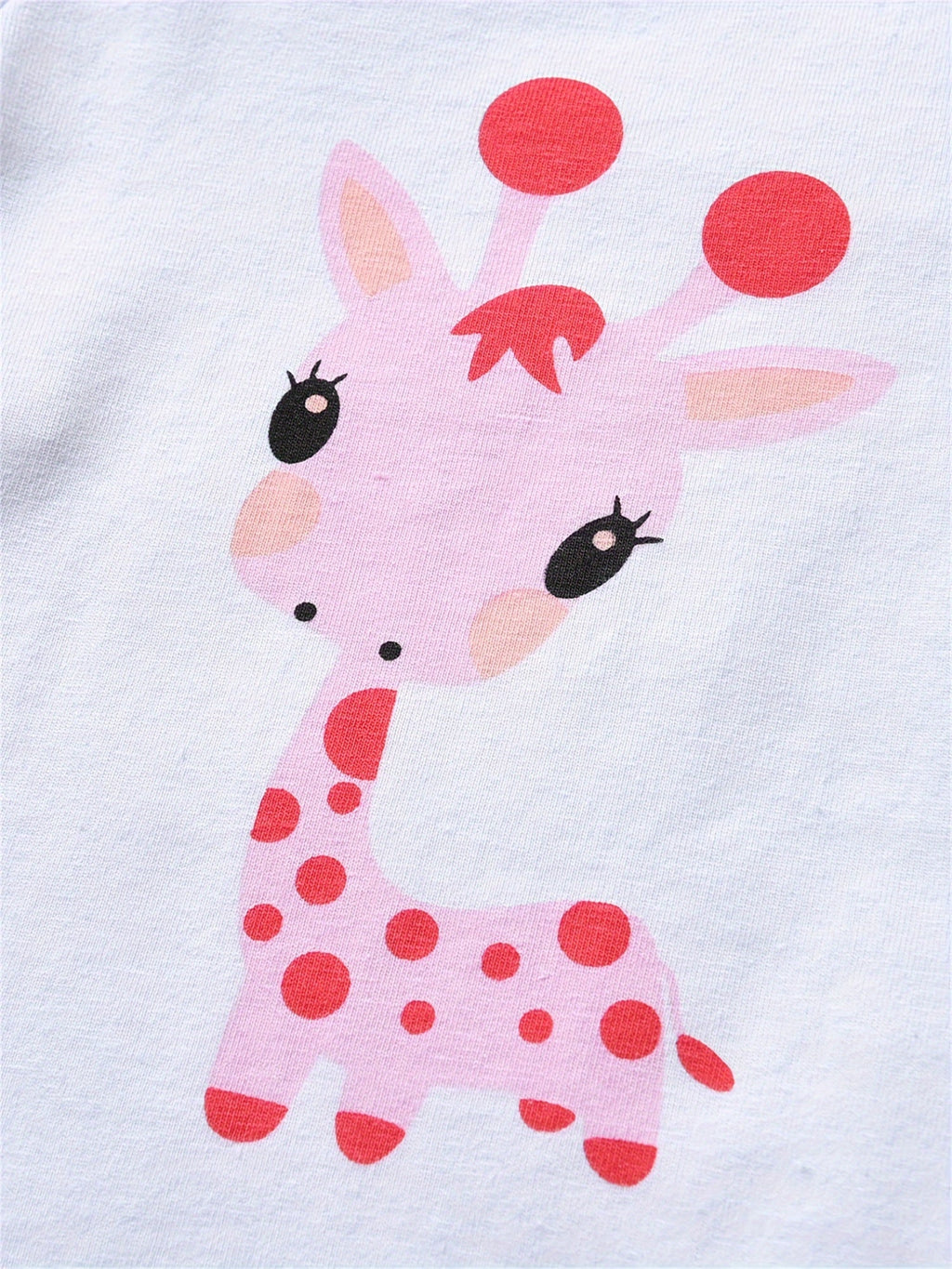 Baby Girls' Giraffe Print Bodysuit Outfit with Polka Dot Pants and a Matching Hat in Yellow or Pink