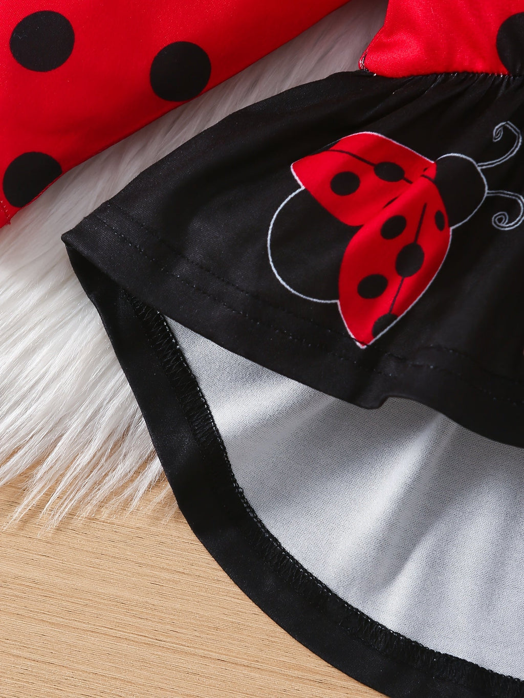 Baby Girls' Ladybug Outfit with a Ruffle Shoulder Long Sleeve Top and Matching Pants and Headband