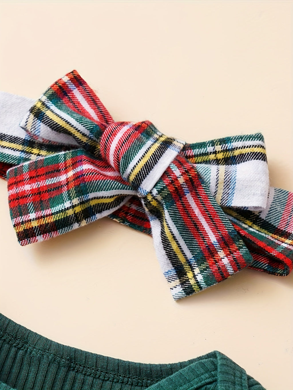 Baby Girls' Plaid Outfit Set with a Ribbed Long Sleeve Bodysuit and Suspender Skirt Plus Matching Headband