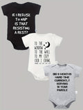 Baby Slogan Bodysuits 3-Pack in Black White and Gray with Short Sleeves and Crotch Snaps for Daily Outfits