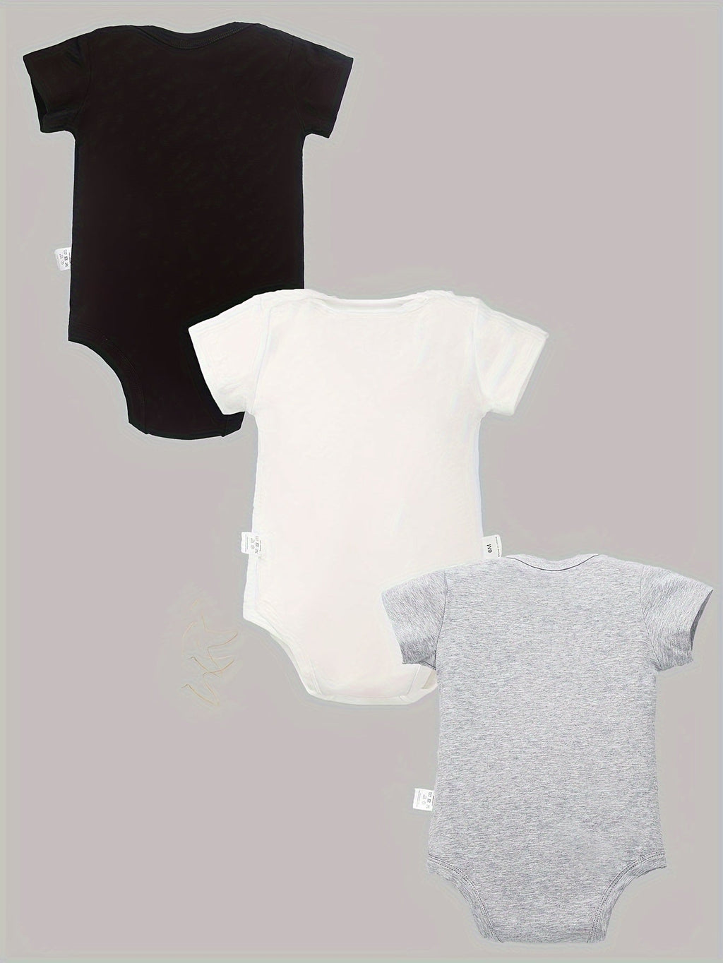 Baby Slogan Bodysuits 3-Pack in Black White and Gray with Short Sleeves and Crotch Snaps for Daily Outfits