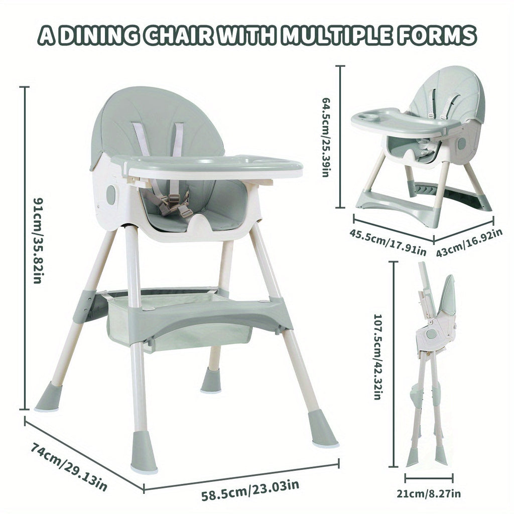 Baby High Chair with a Removable Feeding Tray and Foldable Frame in Pink or Khaki for Mealtimes