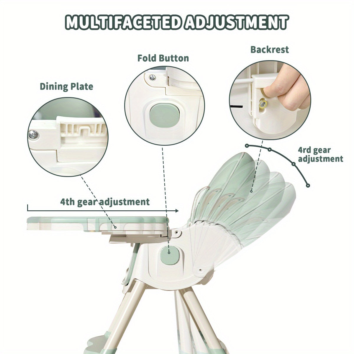 Baby High Chair with a Removable Feeding Tray and Foldable Frame in Pink or Khaki for Mealtimes