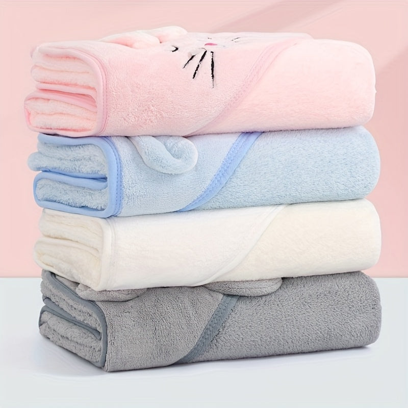 Baby Hooded Towels in a Four-Piece Animal Set with Soft Coral Fleece and Generous 80 cm Square Wraps