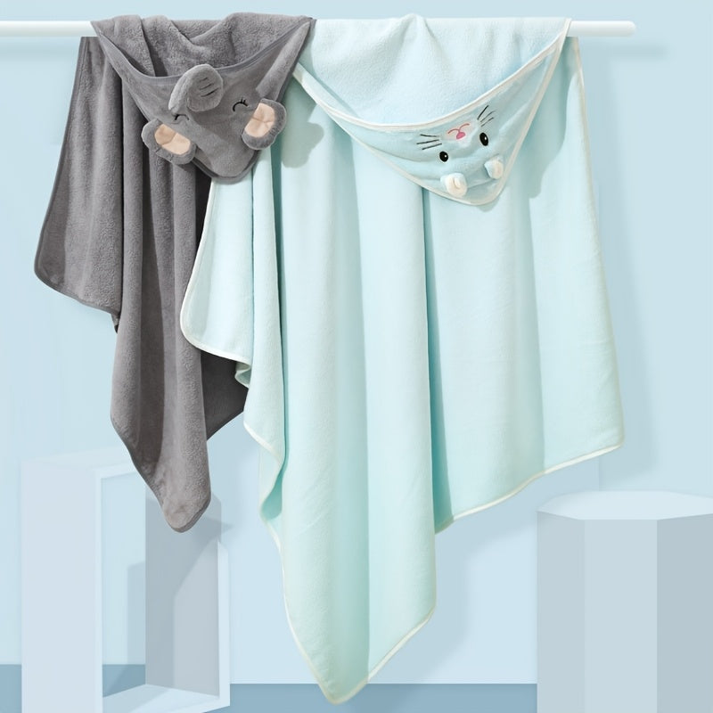 Baby Hooded Towels in a Four-Piece Animal Set with Soft Coral Fleece and Generous 80 cm Square Wraps