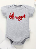 Baby Lil Nugget Cotton Bodysuit in Grey with Red Lettering and Short Sleeves for Everyday Layering