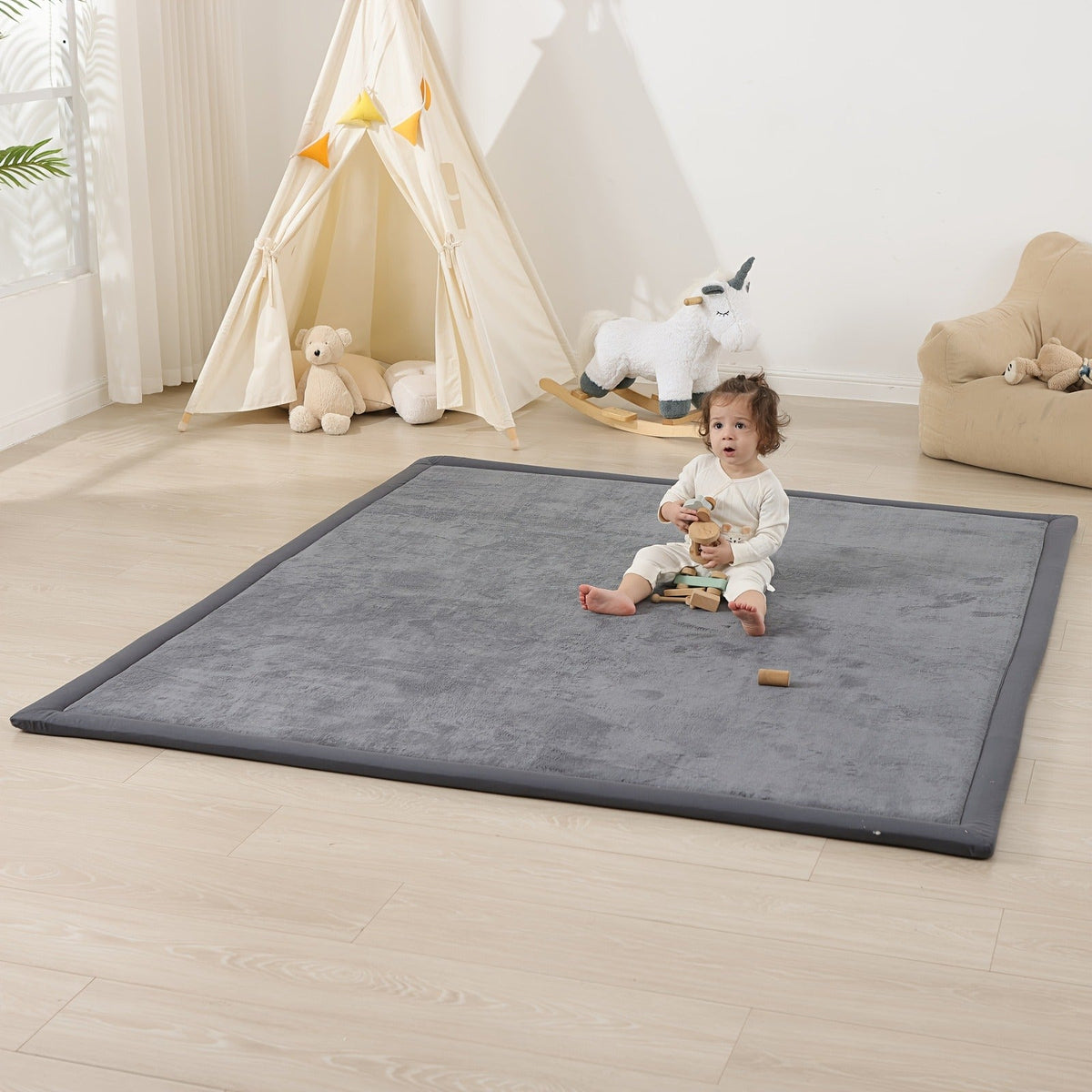 Cushioned Baby Play Mat with a Coral Velvet Surface and 1.1-Inch Memory Foam for Comfortable Floor Time